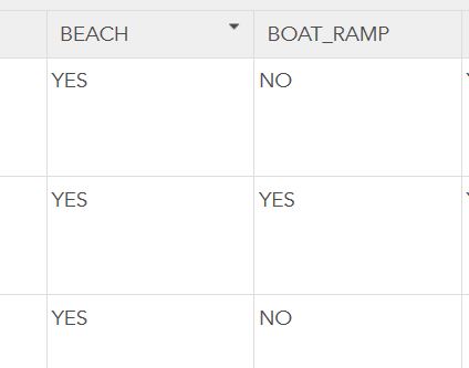 Attribute table columns for filter